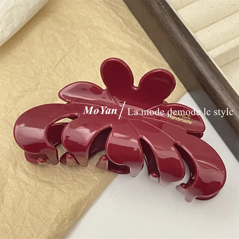 Red Acetate Hair Clips Set for Women