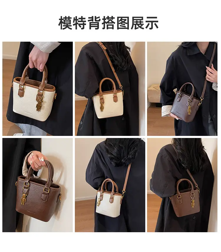 Women's White Leather Bucket Bag with Strap — feature 10