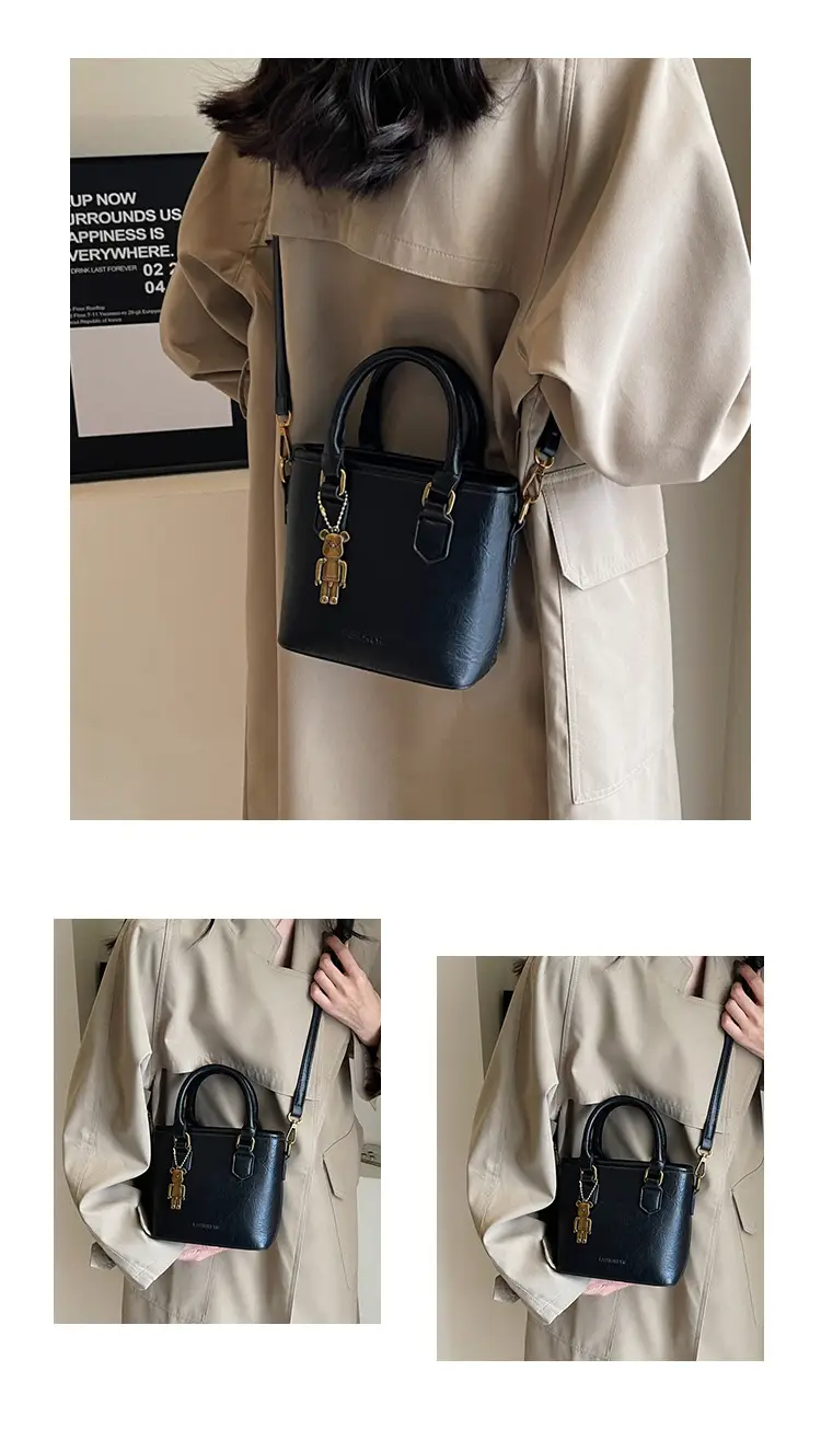 Women's White Leather Bucket Bag with Strap — feature 12