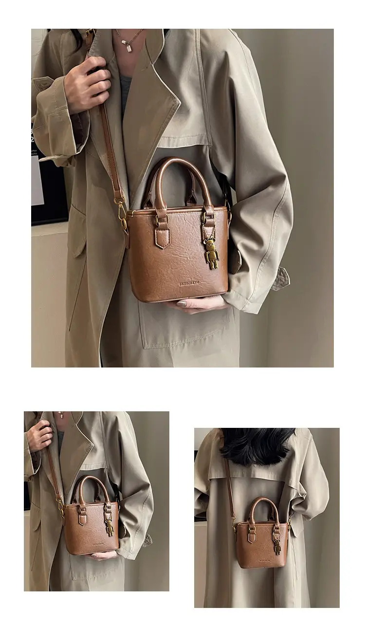 Women's White Leather Bucket Bag with Strap — feature 13