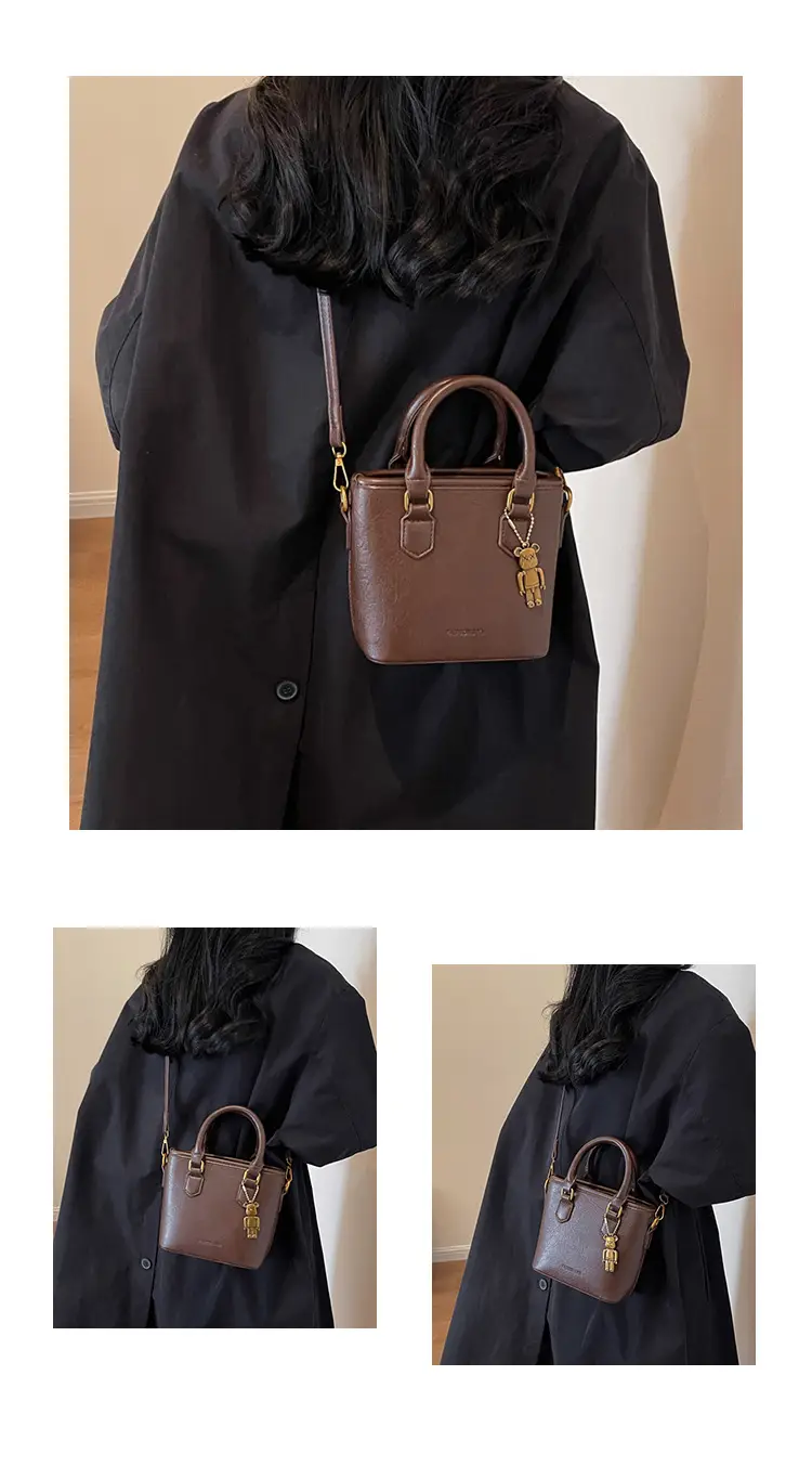 Women's White Leather Bucket Bag with Strap — feature 14