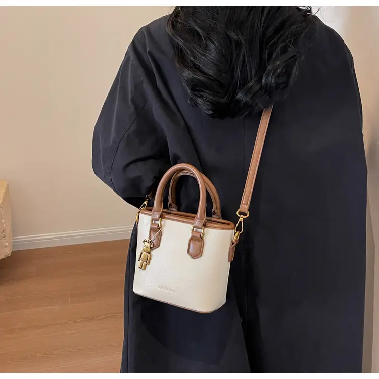 Women's White Leather Bucket Bag with Strap — feature 19