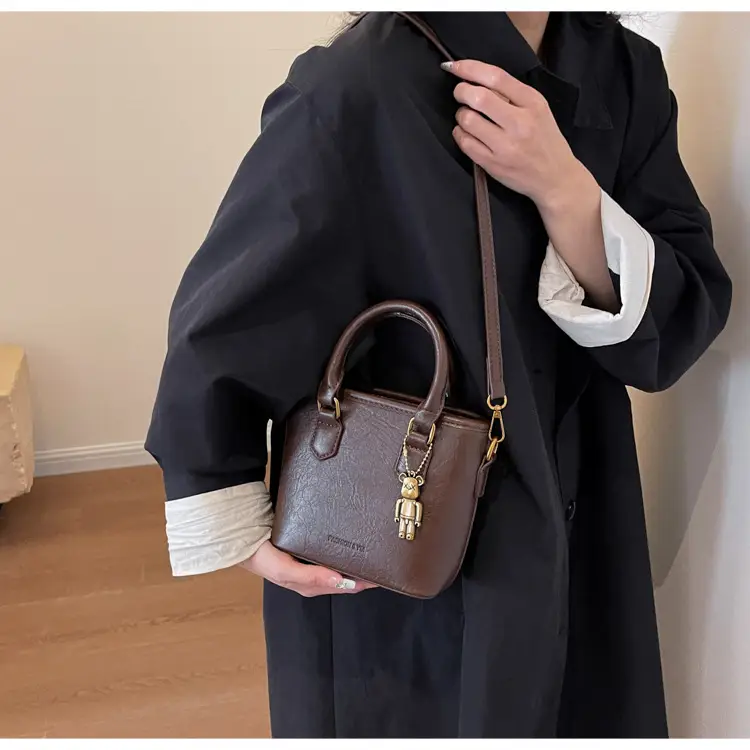 Women's White Leather Bucket Bag with Strap — feature 21