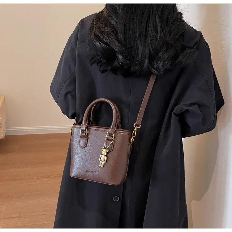 Women's White Leather Bucket Bag with Strap — feature 24
