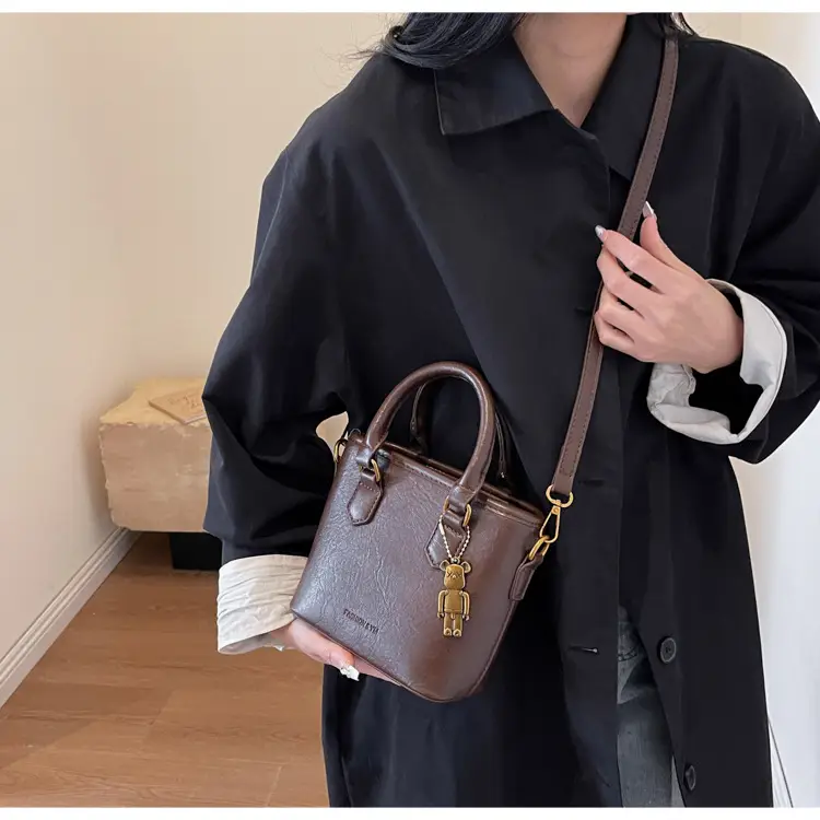 Women's White Leather Bucket Bag with Strap — feature 26