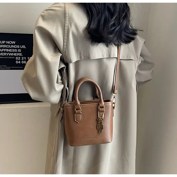 Women's White Leather Bucket Bag with Strap — feature 29