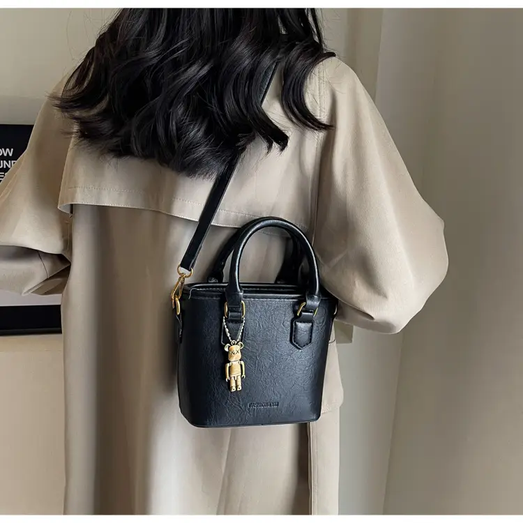 Women's White Leather Bucket Bag with Strap — feature 31