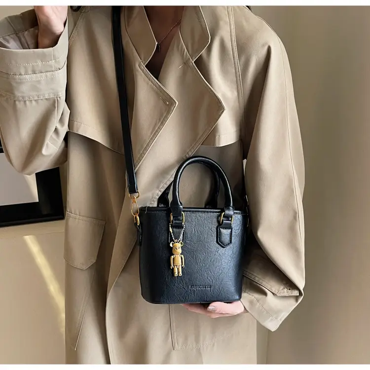 Women's White Leather Bucket Bag with Strap — feature 32