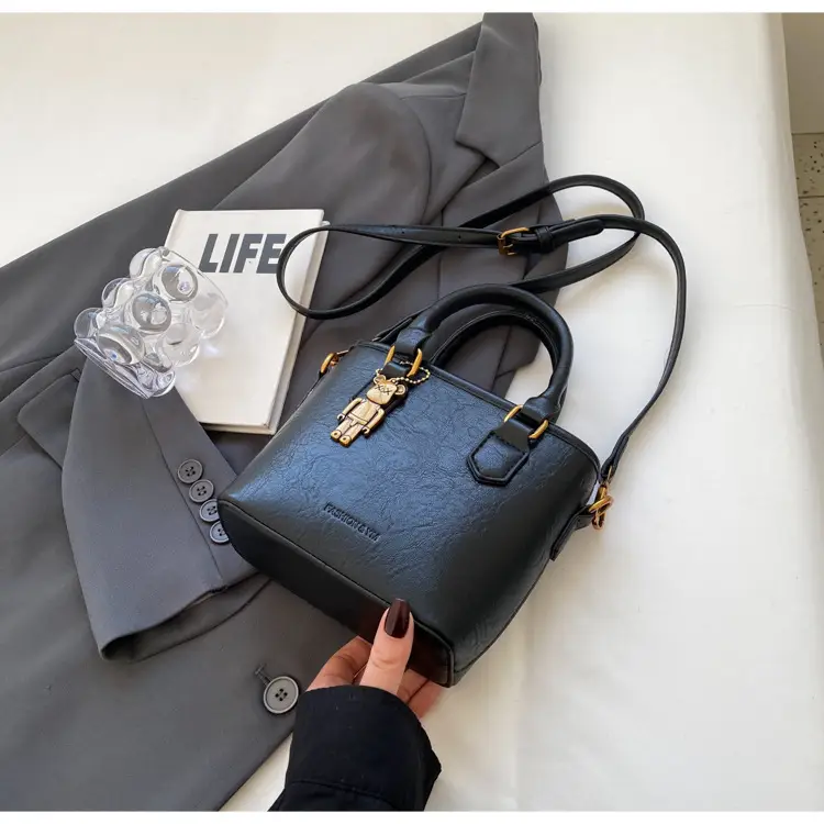 Women's White Leather Bucket Bag with Strap — feature 35