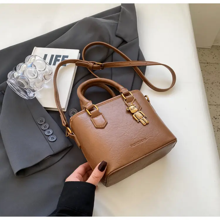 Women's White Leather Bucket Bag with Strap — feature 39