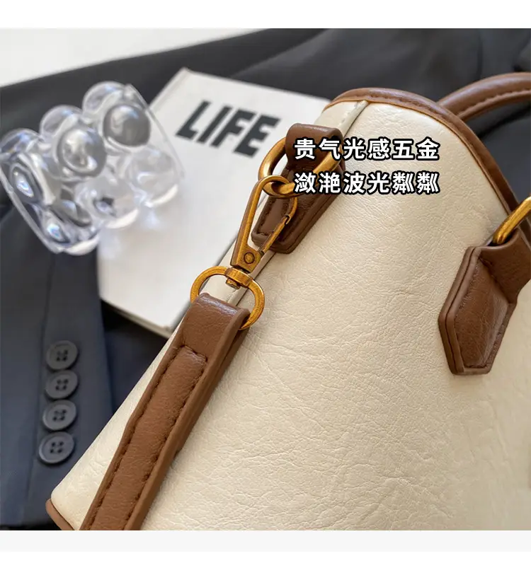Women's White Leather Bucket Bag with Strap — feature 4