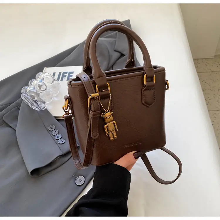 Women's White Leather Bucket Bag with Strap — feature 43