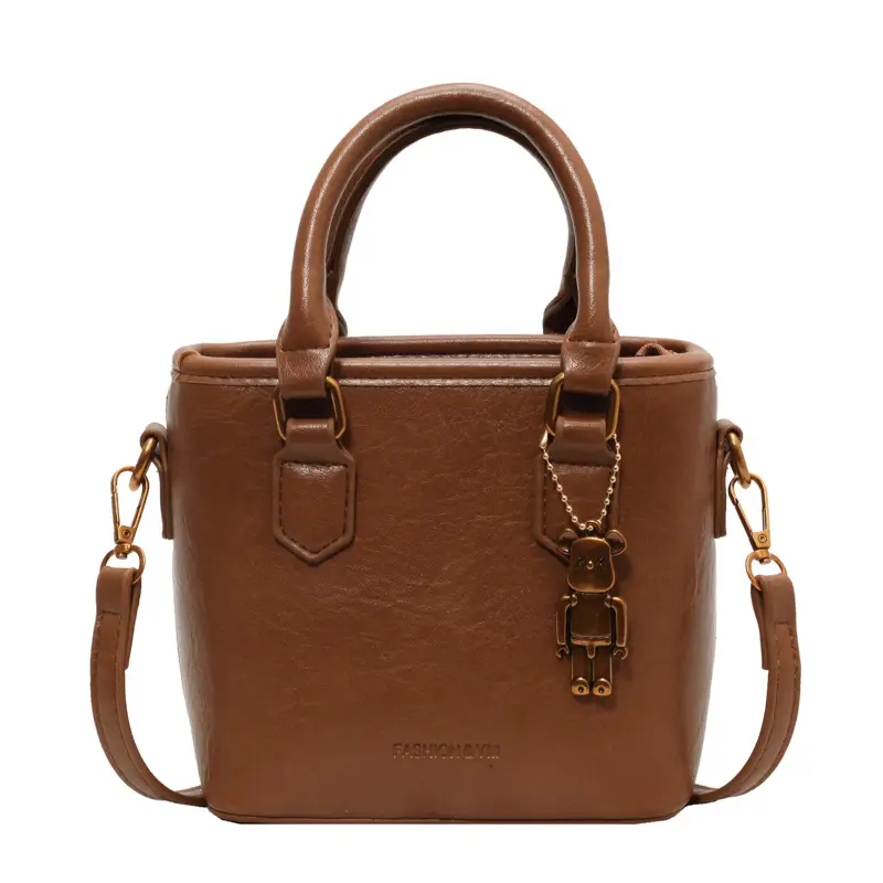 Women's White Leather Bucket Bag with Strap - Image 3
