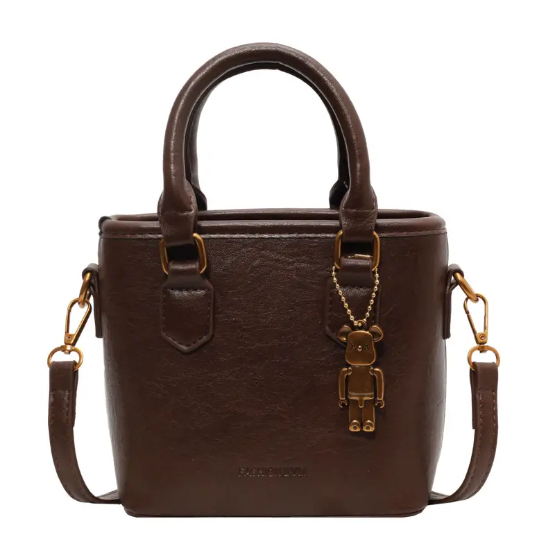 Women's White Leather Bucket Bag with Strap - Image 4