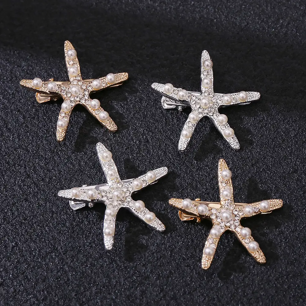 Starfish Diamond Pearl Hairpin for Bridal Wear - Image 4