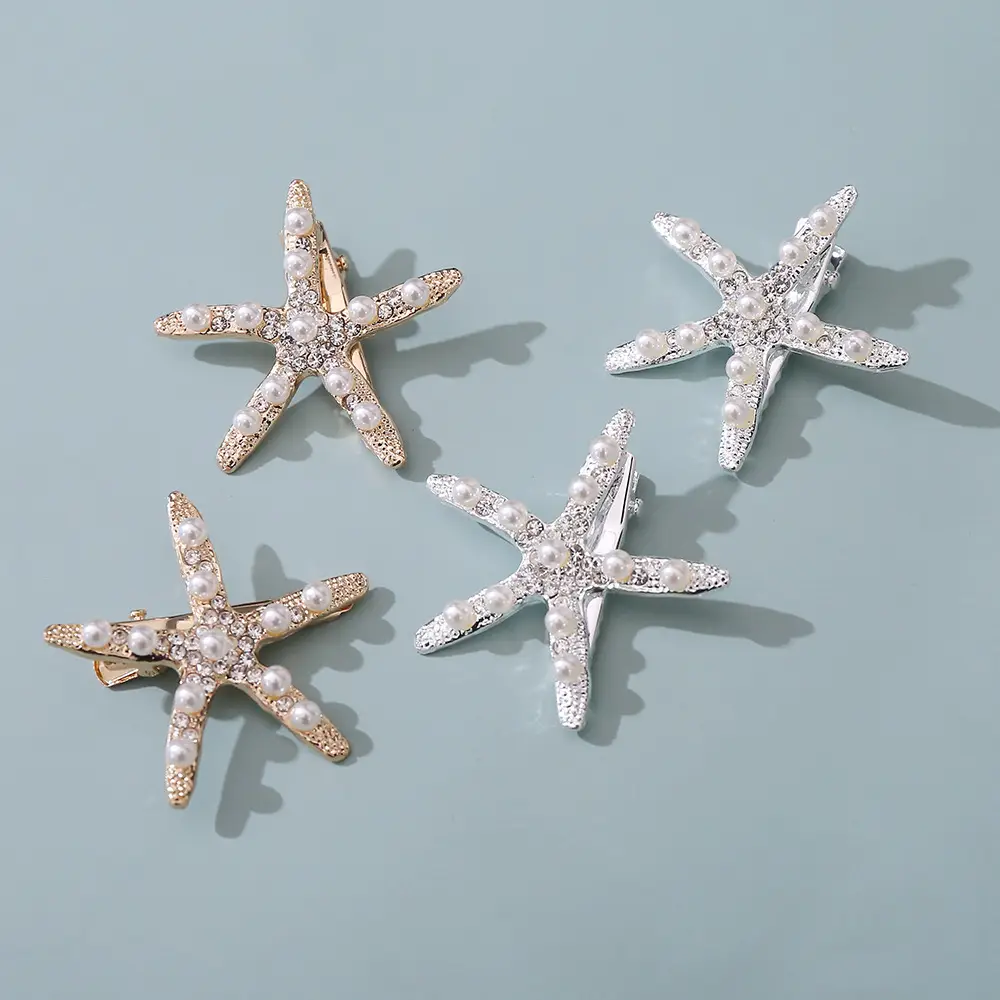 Starfish Diamond Pearl Hairpin for Bridal Wear - Image 5