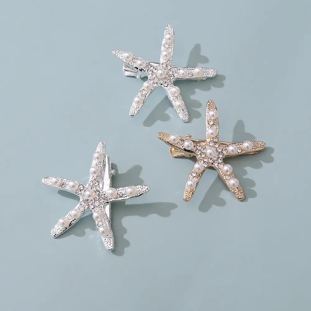 Starfish Diamond Pearl Hairpin for Bridal Wear - Image 6