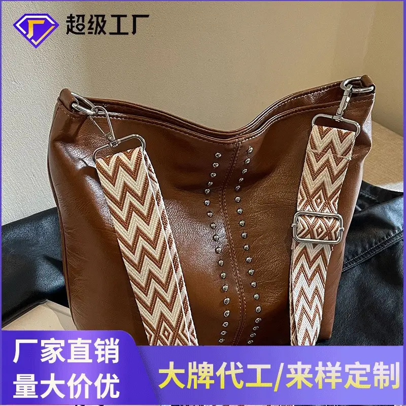 Black Leather Tote Bag with Chain Strap for Women
