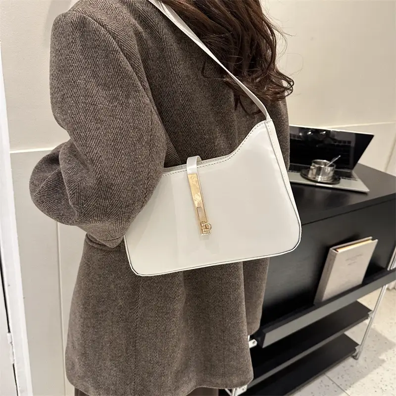 Brown Leather Shoulder Bag with Gold Chain for Women
