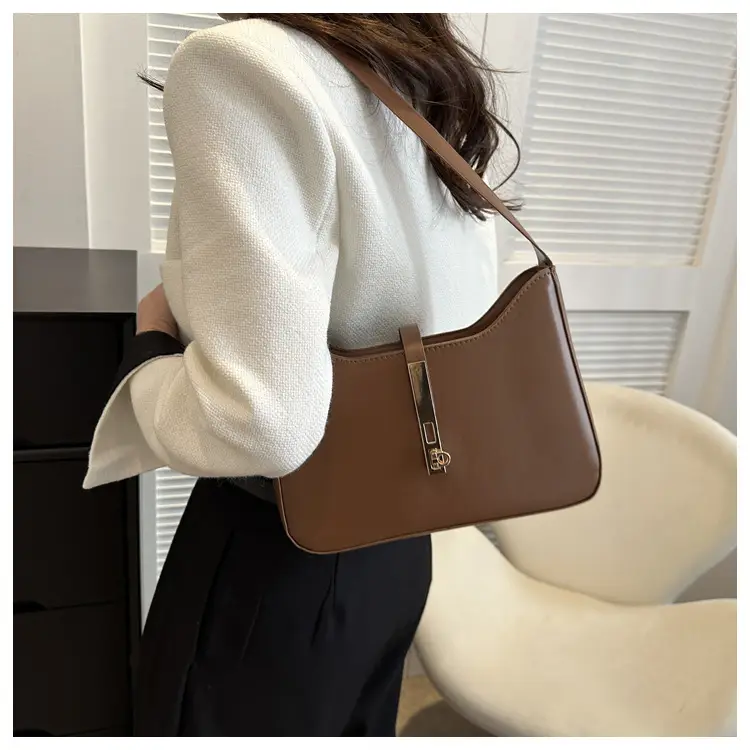 Brown Leather Shoulder Bag with Gold Chain for Women — feature 12