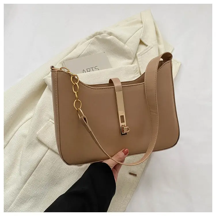 Brown Leather Shoulder Bag with Gold Chain for Women — feature 17