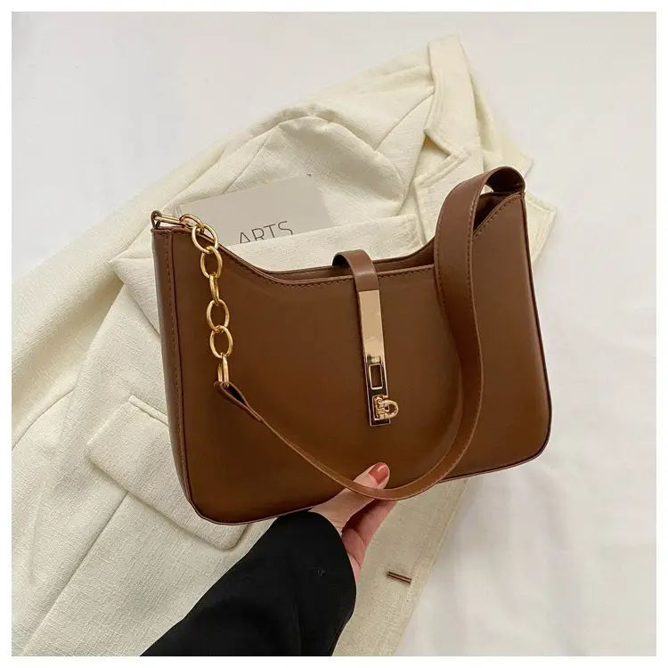Brown Leather Shoulder Bag with Gold Chain for Women — feature 18