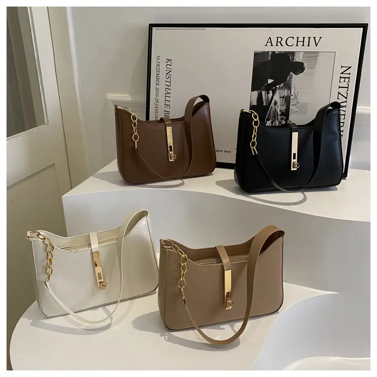 Brown Leather Shoulder Bag with Gold Chain for Women — feature 20