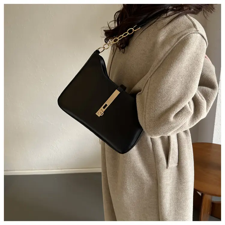 Brown Leather Shoulder Bag with Gold Chain for Women — feature 8