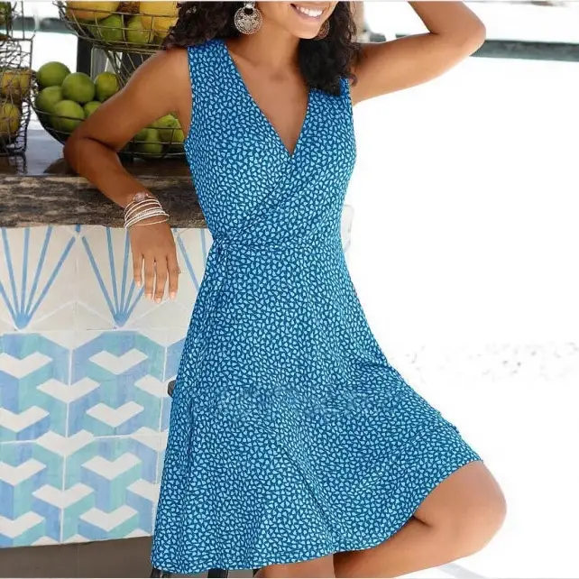 Women's Floral Belted V-Neck Dress Multi Color - Image 12