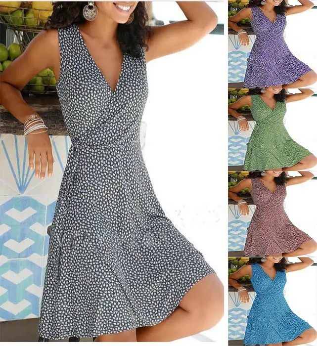 Women's Floral Belted V-Neck Dress Multi Color — feature 18