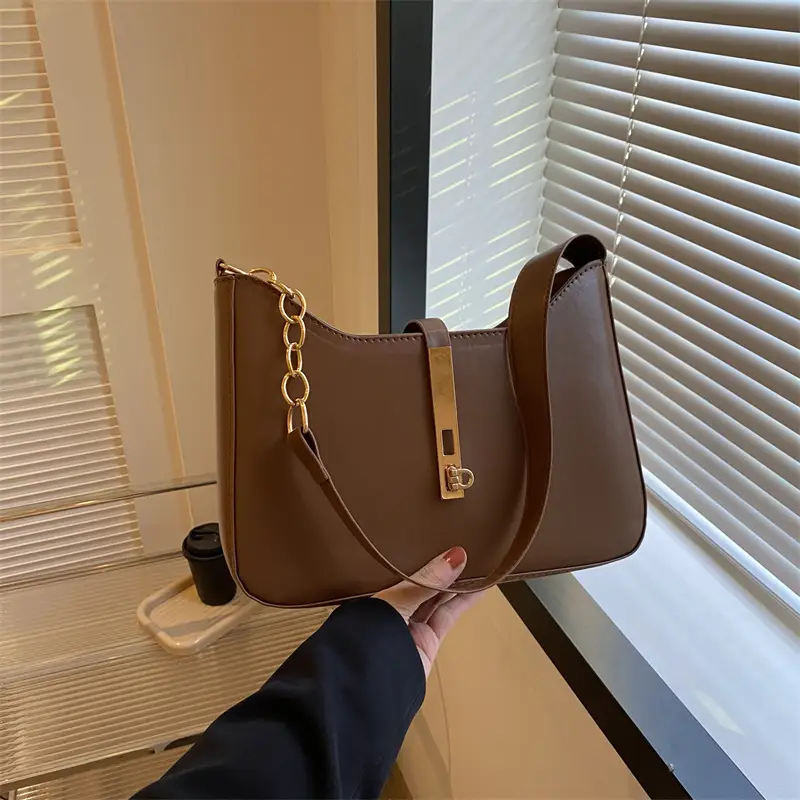 Cross-Border Minimalist Chain Women's Bag Brown Gold Chain - Image 8