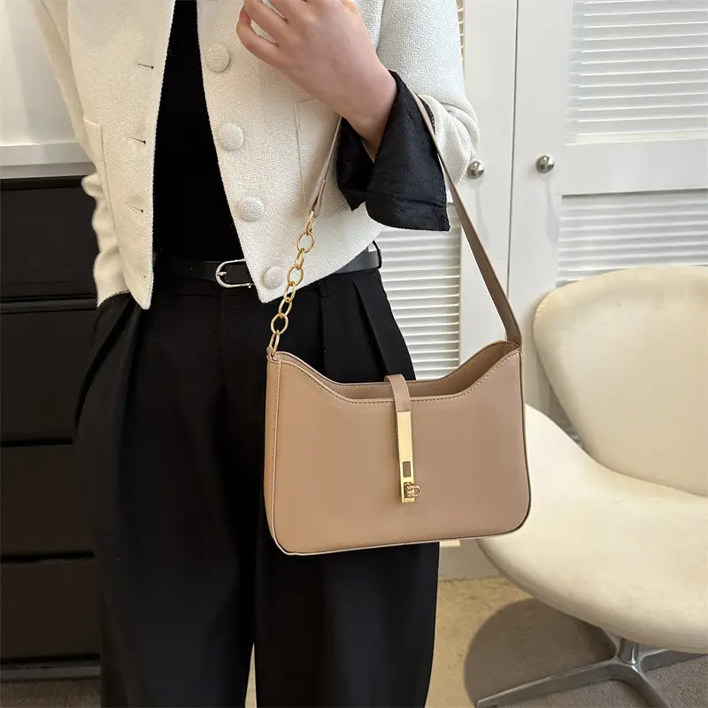 Cross-Border Minimalist Chain Women's Bag Brown Gold Chain - Image 2