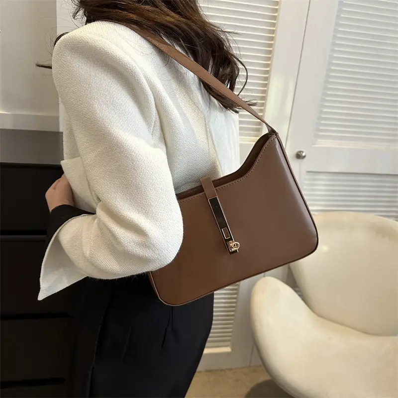 Cross-Border Minimalist Chain Women's Bag Brown Gold Chain - Image 4