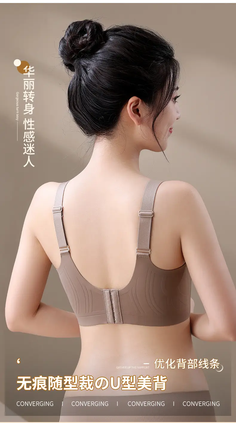 Plus size glossy seamless underwear women's big chest and small breast collection anti-sagging thin push-up adjustable bra bra bra — feature 22