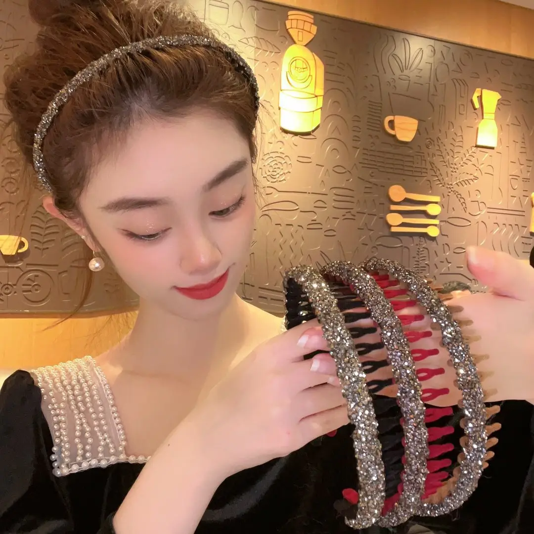 Flocking Flash Drill Hairpin with Tooth Wash Face Bangs Headband Non-slip Hair Bundle - Image 5