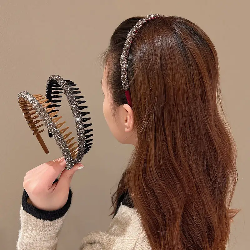Flocking Flash Drill Hairpin with Tooth Wash Face Bangs Headband Non-slip Hair Bundle - Image 6