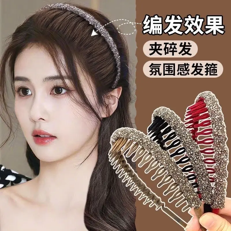 Flocking Flash Drill Hairpin with Tooth Wash Face Bangs Headband Non-slip Hair Bundle — feature 1
