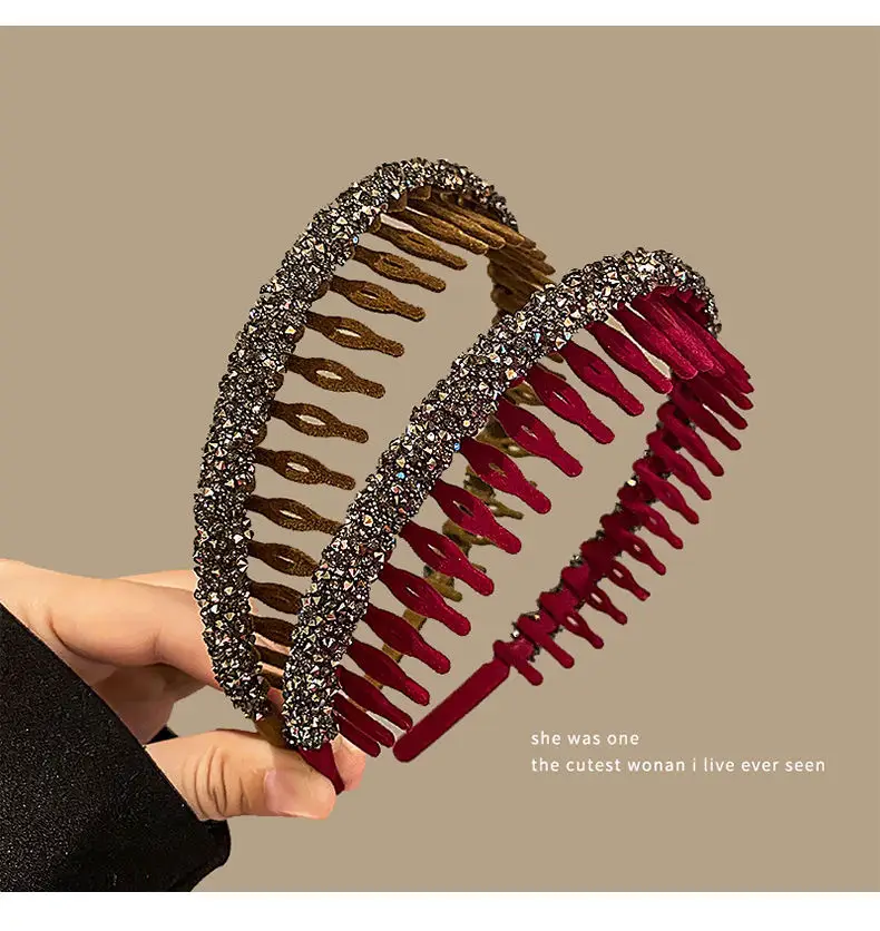 Flocking Flash Drill Hairpin with Tooth Wash Face Bangs Headband Non-slip Hair Bundle — feature 10