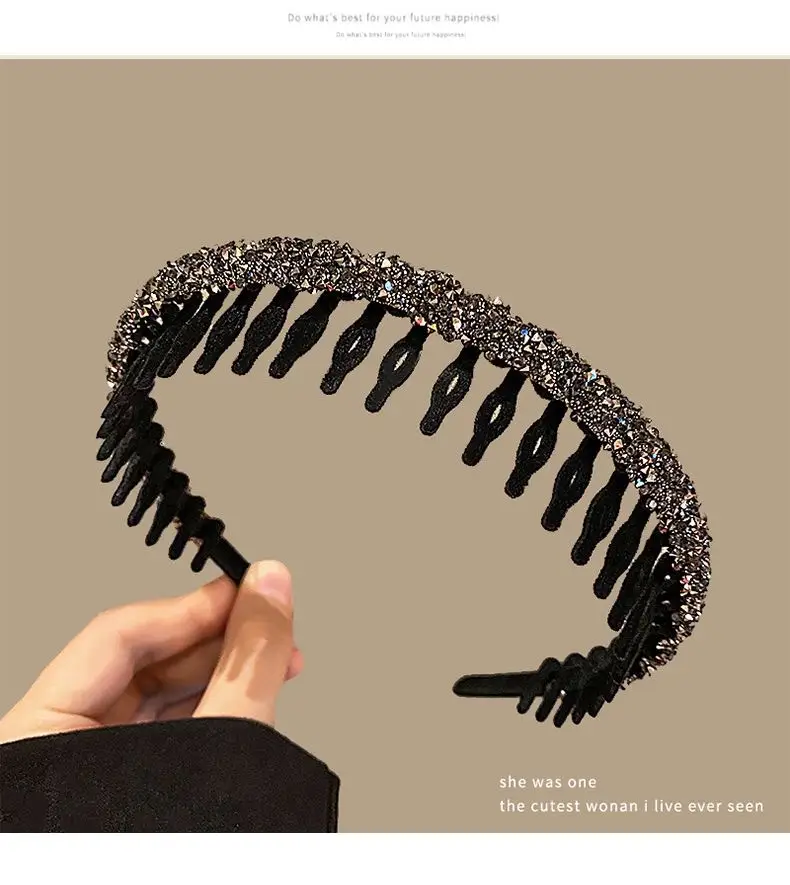 Flocking Flash Drill Hairpin with Tooth Wash Face Bangs Headband Non-slip Hair Bundle — feature 14