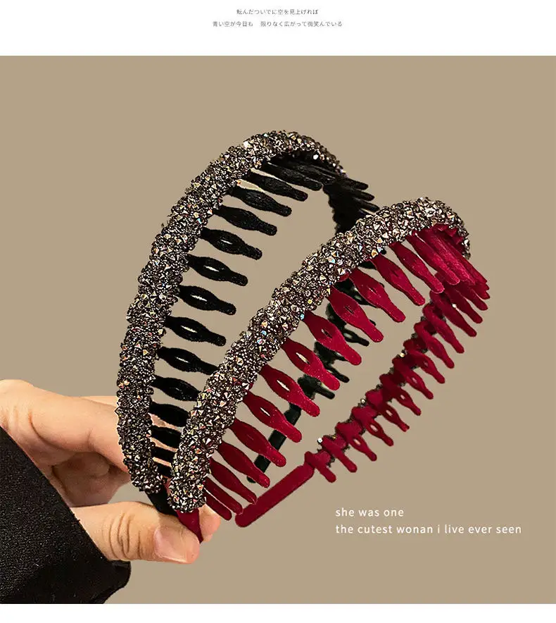 Flocking Flash Drill Hairpin with Tooth Wash Face Bangs Headband Non-slip Hair Bundle — feature 15