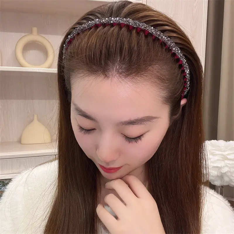 Flocking Flash Drill Hairpin with Tooth Wash Face Bangs Headband Non-slip Hair Bundle — feature 6