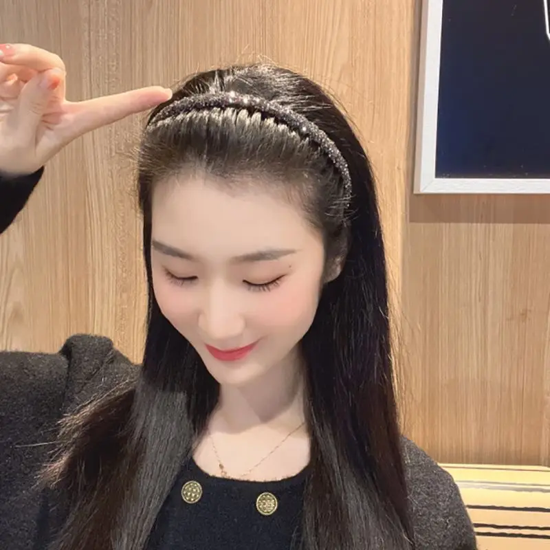 Flocking Flash Drill Hairpin with Tooth Wash Face Bangs Headband Non-slip Hair Bundle — feature 7