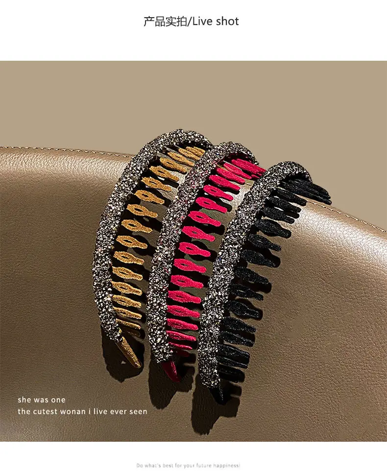 Flocking Flash Drill Hairpin with Tooth Wash Face Bangs Headband Non-slip Hair Bundle — feature 8