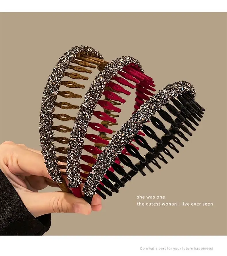 Flocking Flash Drill Hairpin with Tooth Wash Face Bangs Headband Non-slip Hair Bundle — feature 9