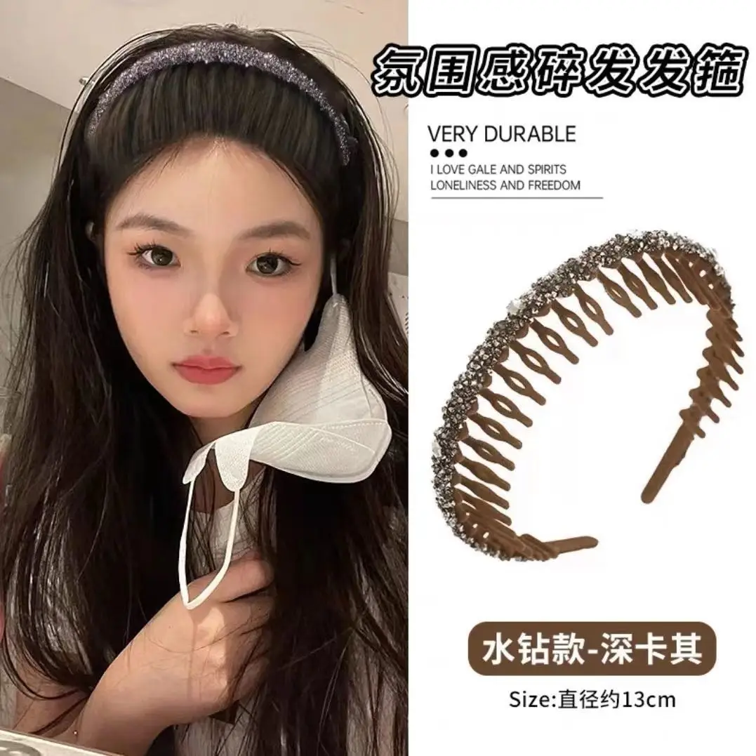Flocking Flash Drill Hairpin with Tooth Wash Face Bangs Headband Non-slip Hair Bundle - Image 2