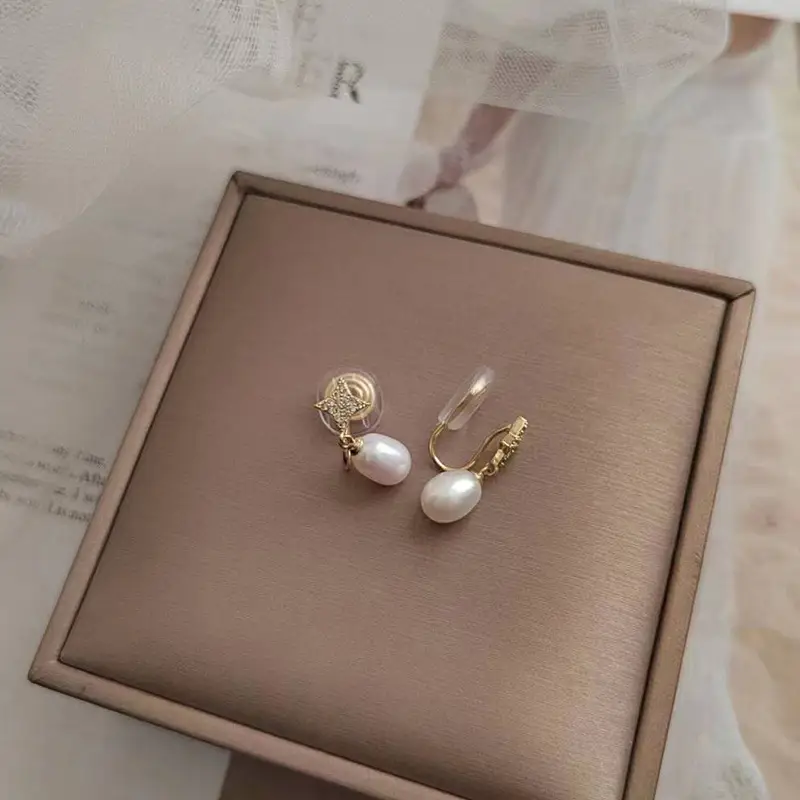 Freshwater Pearl Earrings 18K Gold Niche Mosquito Incense Plate Ear Clip - Image 2