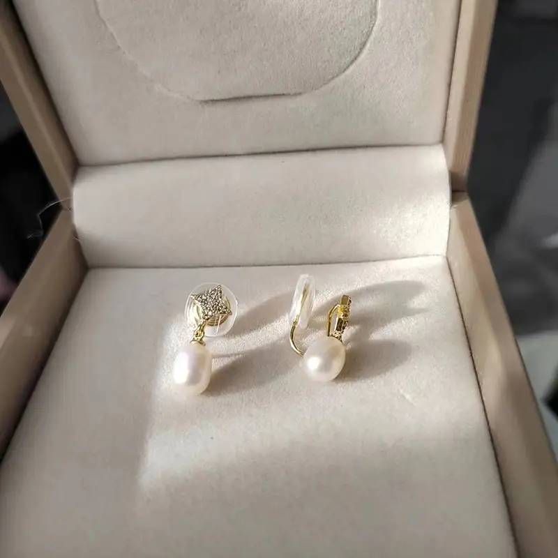 Freshwater Pearl Earrings 18K Gold Niche Mosquito Incense Plate Ear Clip - Image 4