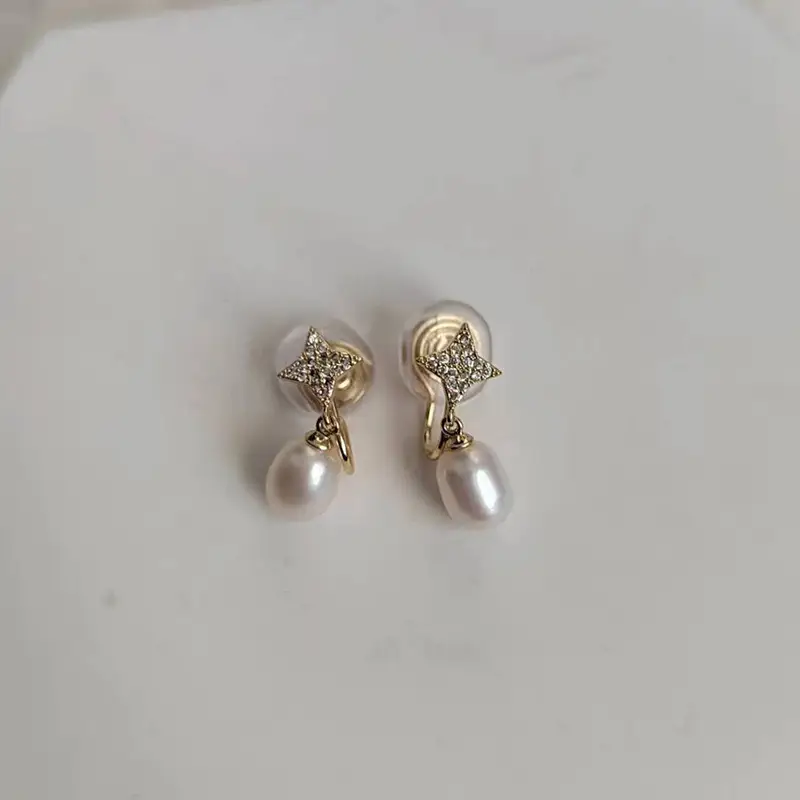 Freshwater Pearl Earrings 18K Gold Niche Mosquito Incense Plate Ear Clip - Image 6