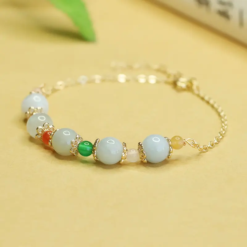 Women's Natural Jade Jade Bracelet with Colorful Stones