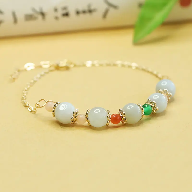 Women's Natural Jade Jade Bracelet with Colorful Stones